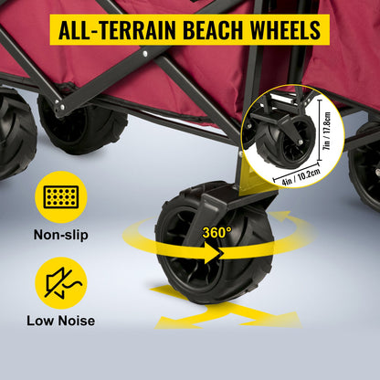 Folding Wagon Cart, Collapsible Folding Garden Cart w/ Shade Beach Utility V952-DZDPTC-RDHSKU0001V0