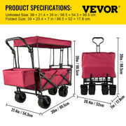 Folding Wagon Cart, Collapsible Folding Garden Cart w/ Shade Beach Utility V952-DZDPTC-RDHSKU0001V0
