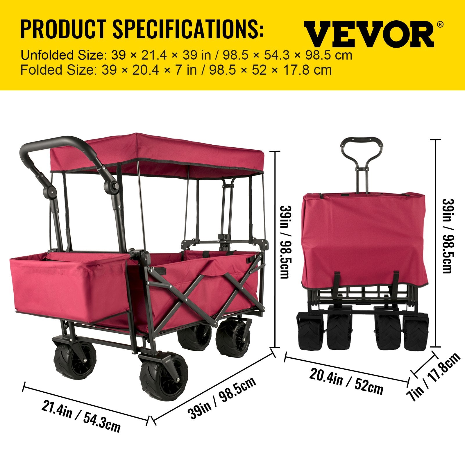 Folding Wagon Cart, Collapsible Folding Garden Cart w/ Shade Beach Utility V952-DZDPTC-RDHSKU0001V0
