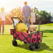 Folding Wagon Cart, Collapsible Folding Garden Cart w/ Shade Beach Utility V952-DZDPTC-RDHSKU0001V0