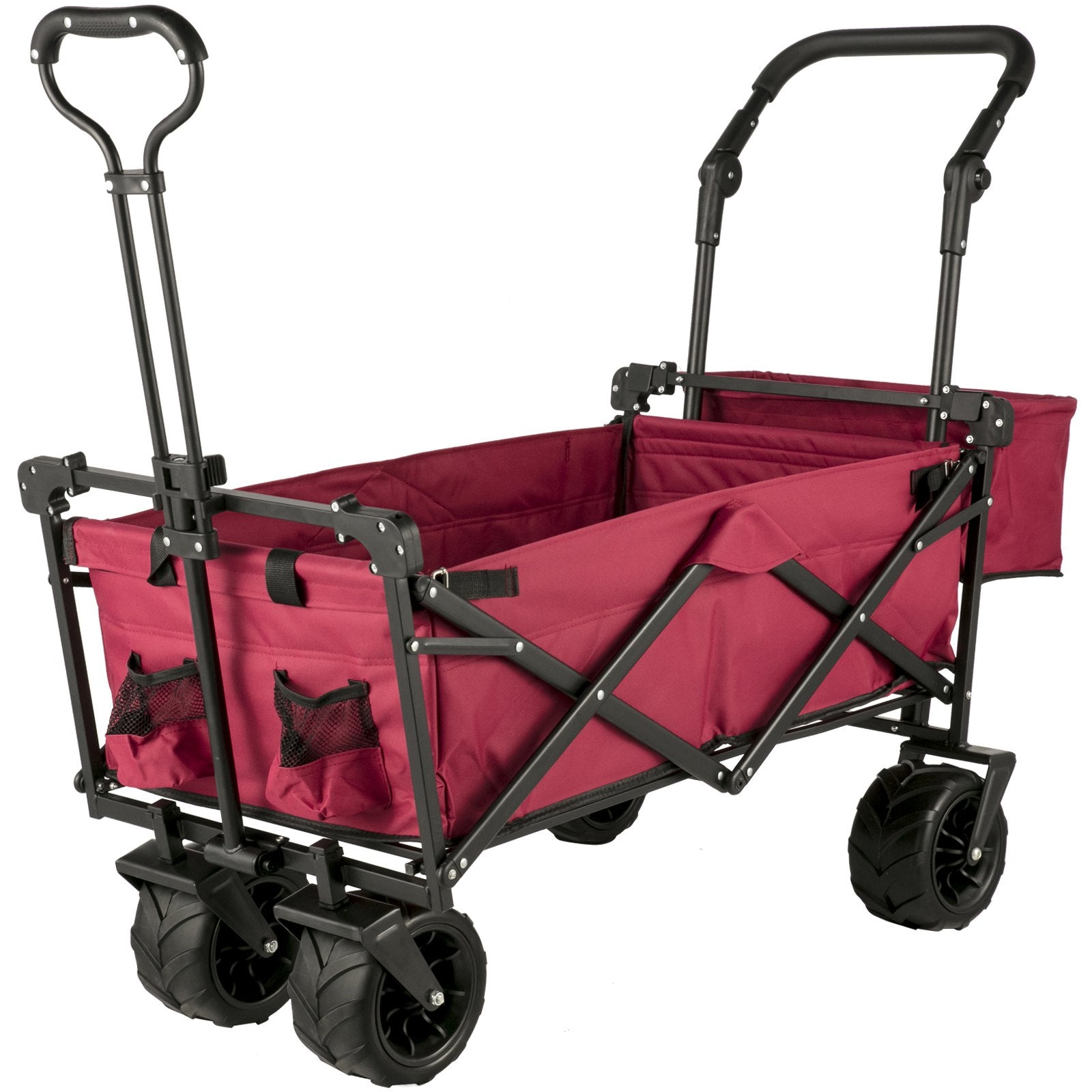 Folding Wagon Cart, Collapsible Folding Garden Cart w/ Shade Beach Utility V952-DZDPTC-RDHSKU0001V0
