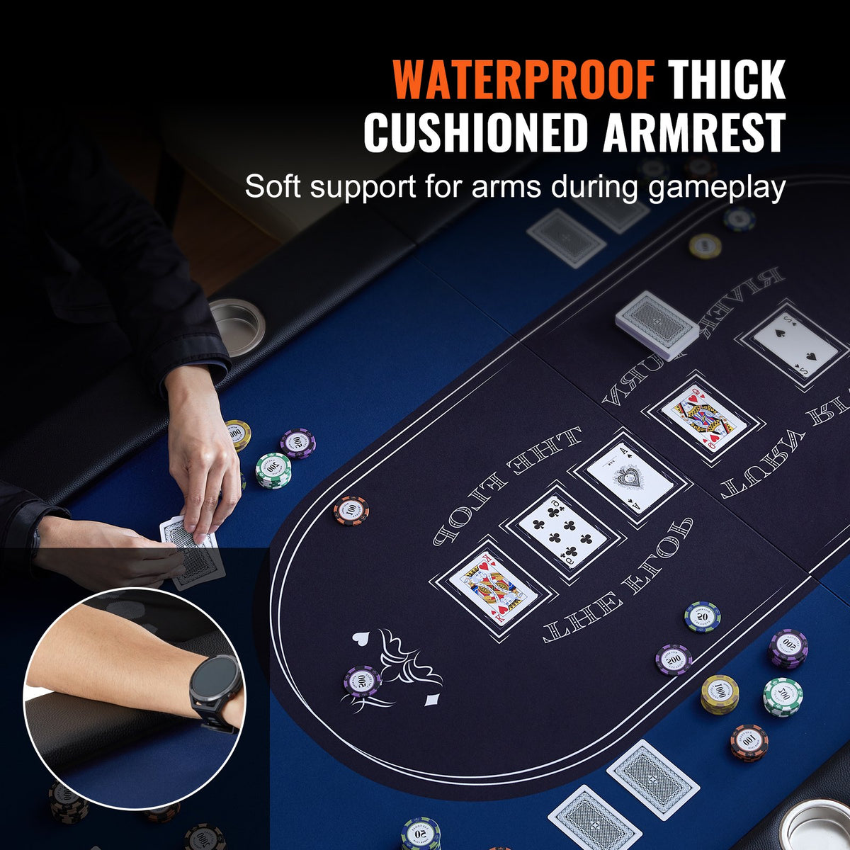 8 Player Foldable Poker Table, Blackjack Texas Holdem Poker Table with Padded Rails and Stainless Steel Cup V952-DZDTZDPKPZ8P95XDIV0