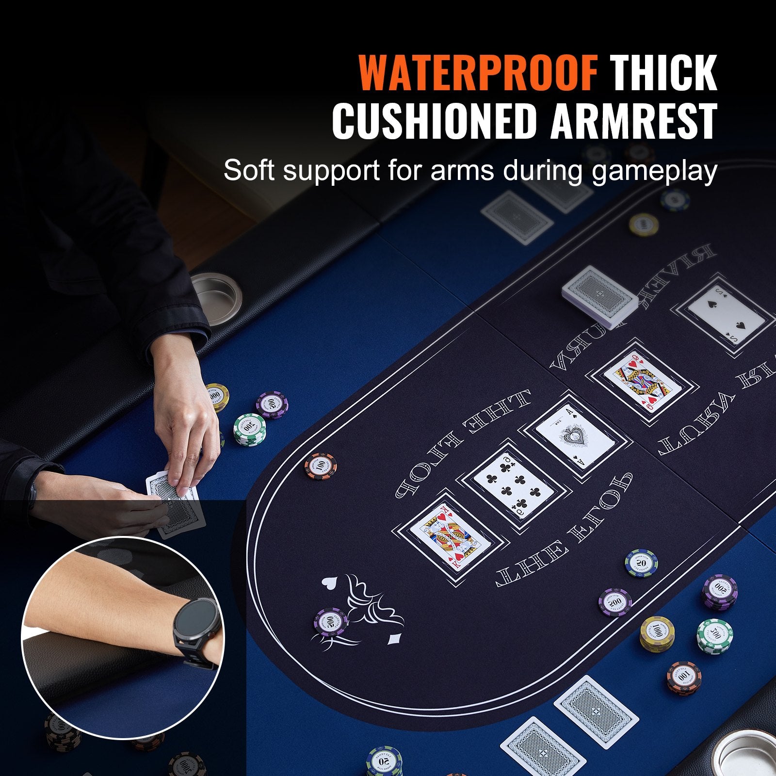 8 Player Foldable Poker Table, Blackjack Texas Holdem Poker Table with Padded Rails and Stainless Steel Cup V952-DZDTZDPKPZ8P95XDIV0
