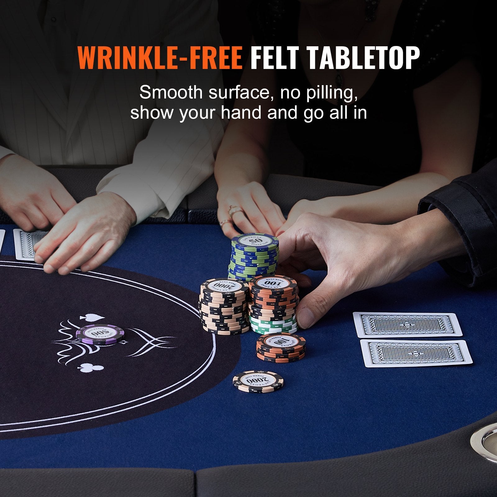 8 Player Foldable Poker Table, Blackjack Texas Holdem Poker Table with Padded Rails and Stainless Steel Cup V952-DZDTZDPKPZ8P95XDIV0