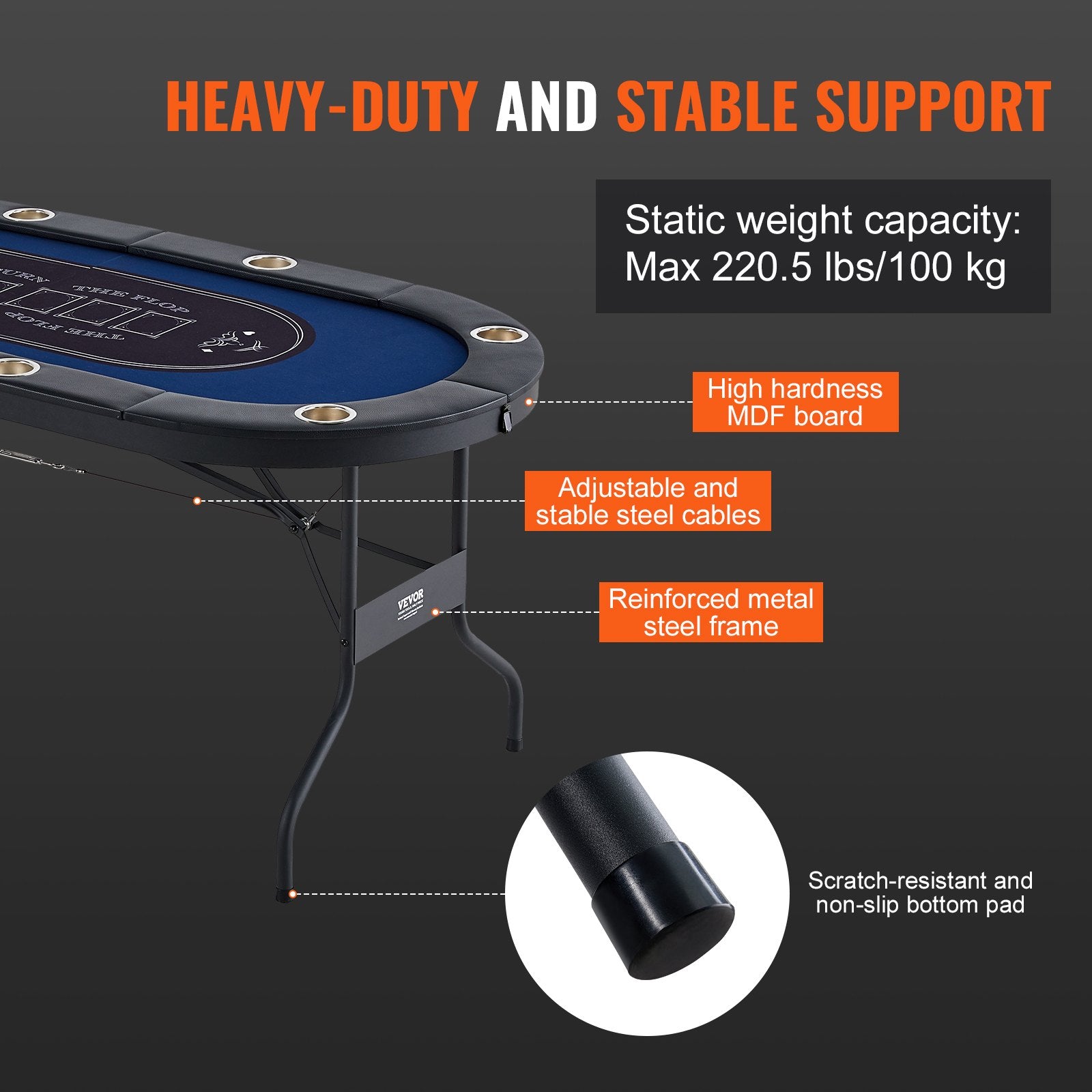 8 Player Foldable Poker Table, Blackjack Texas Holdem Poker Table with Padded Rails and Stainless Steel Cup V952-DZDTZDPKPZ8P95XDIV0