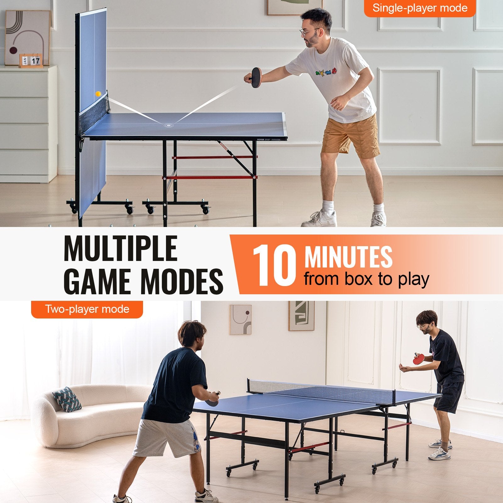 Ping Pong Table Foldable Table Tennis Game Table Indoor with Clamp Net V952-DZDTZDPPQZ12A94CKV0