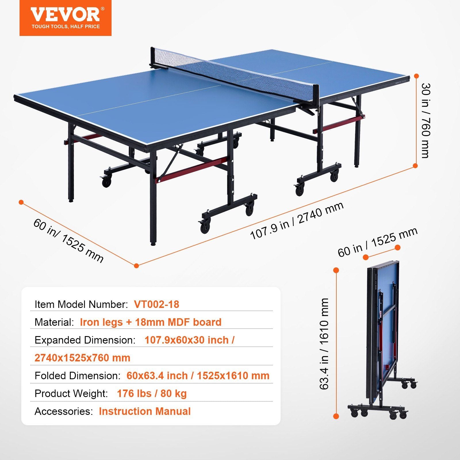 Ping Pong Table, Professional Table Tennis Game, Indoor MDF Portable Table Tennis Table, Foldable Ping Pong V952-DZDTZDPPQZ1877HKXV0