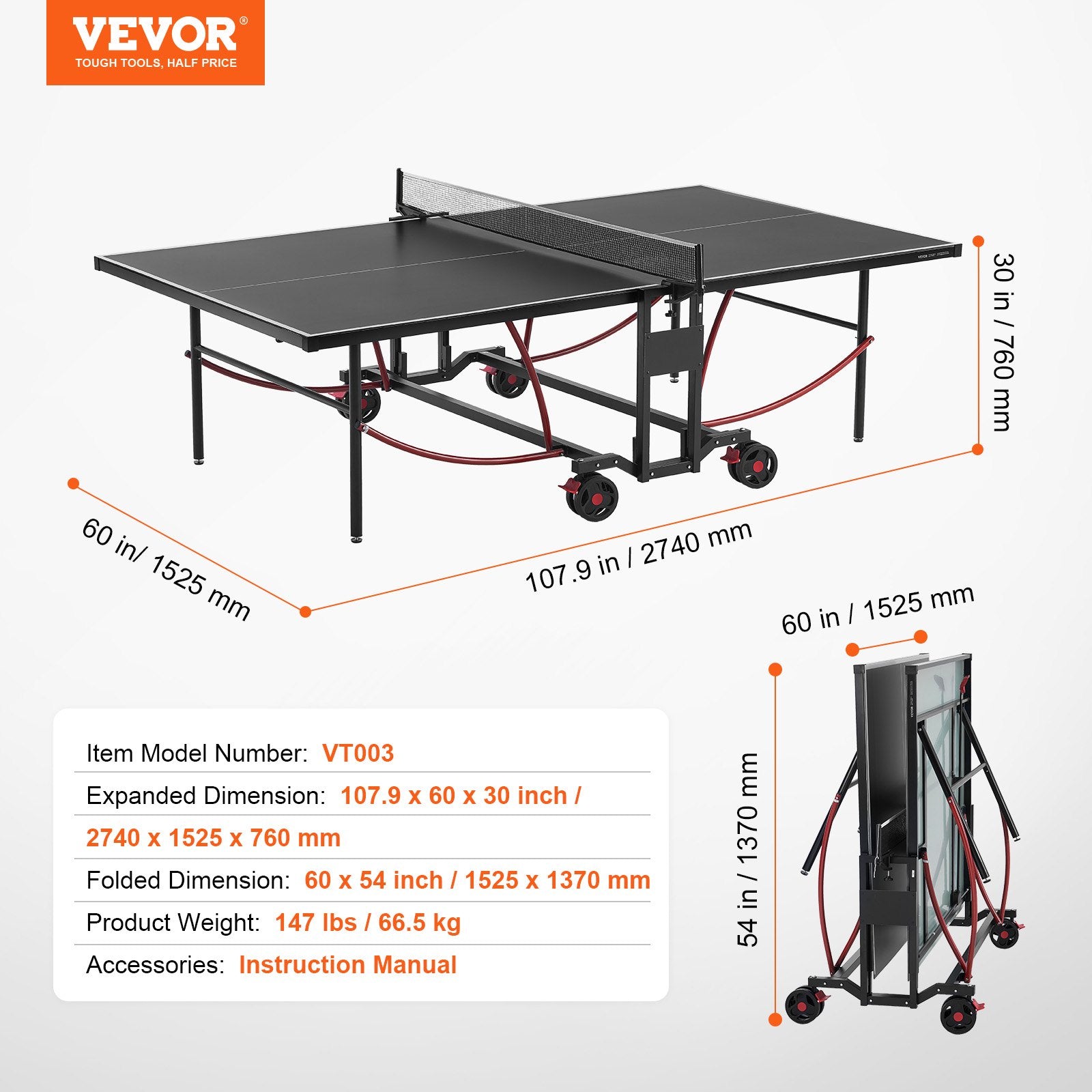 Ping Pong Table Foldable Table Tennis Game Table Indoor Outdoor with Net V952-DZDTZDPPQZ6MQ32J9V0