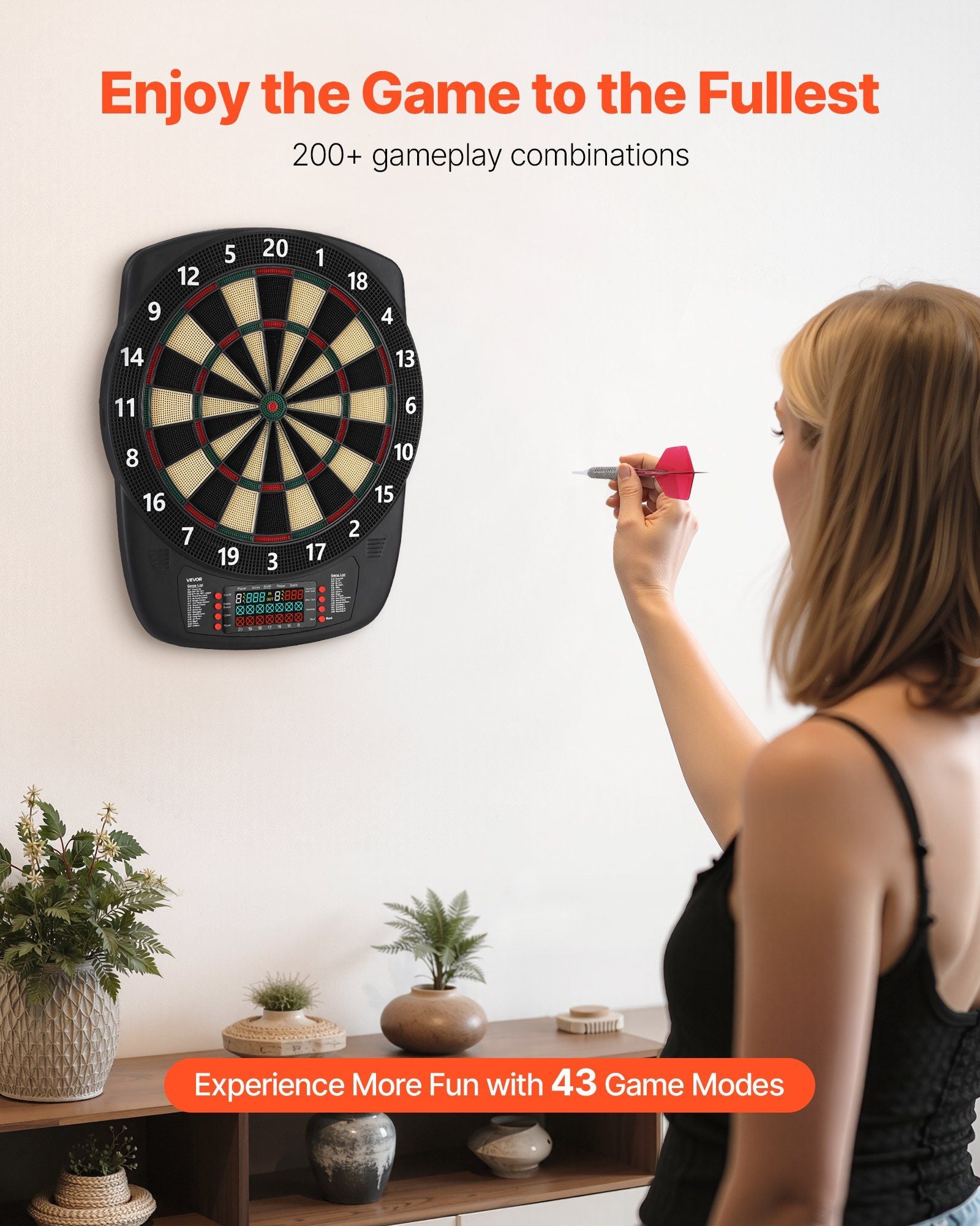 Electronic Dart Board, 336mm Target Dartboard with 43 Games & 200+ Variations for Up to 8 Players, 6 Dart V952-DZFBB135INCHUNE2I001V9