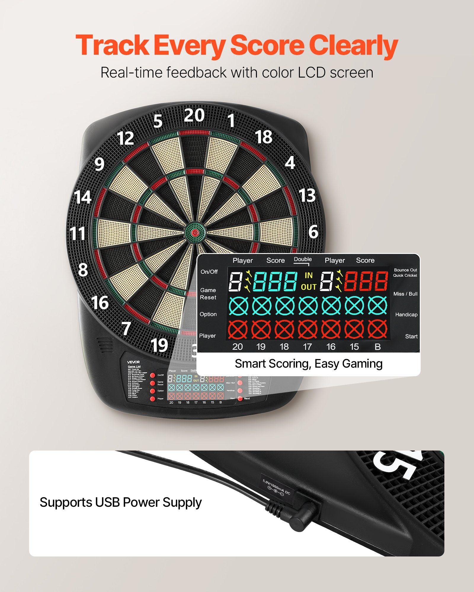 Electronic Dart Board, 336mm Target Dartboard with 43 Games & 200+ Variations for Up to 8 Players, 6 Dart V952-DZFBB135INCHUNE2I001V9