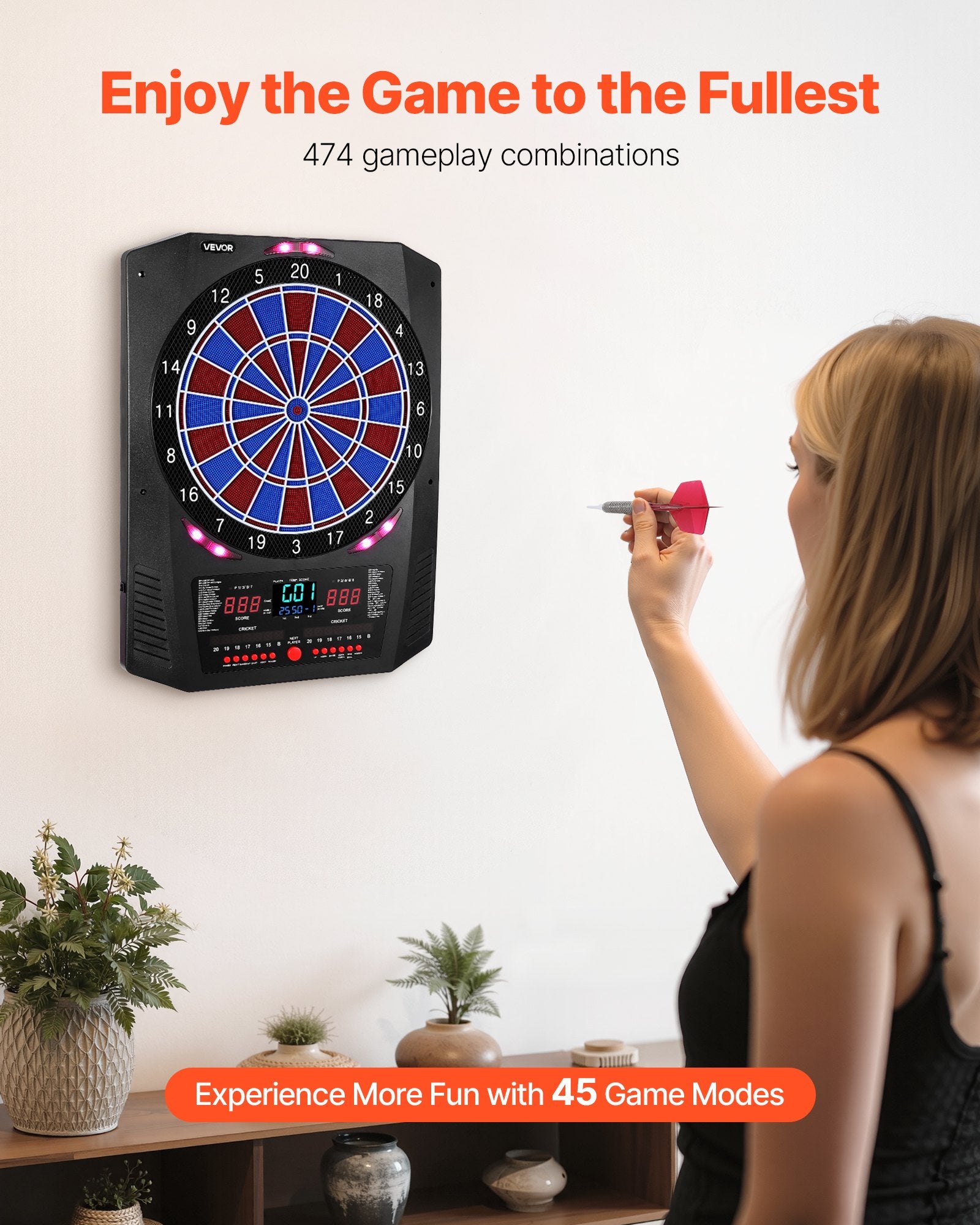 Electronic Dart Board, 336mm Target Dartboard with 45 Games & 474 Variations for Up to 8 Players, 6 Dart V952-DZFBB135INCHUY3BZ001V9