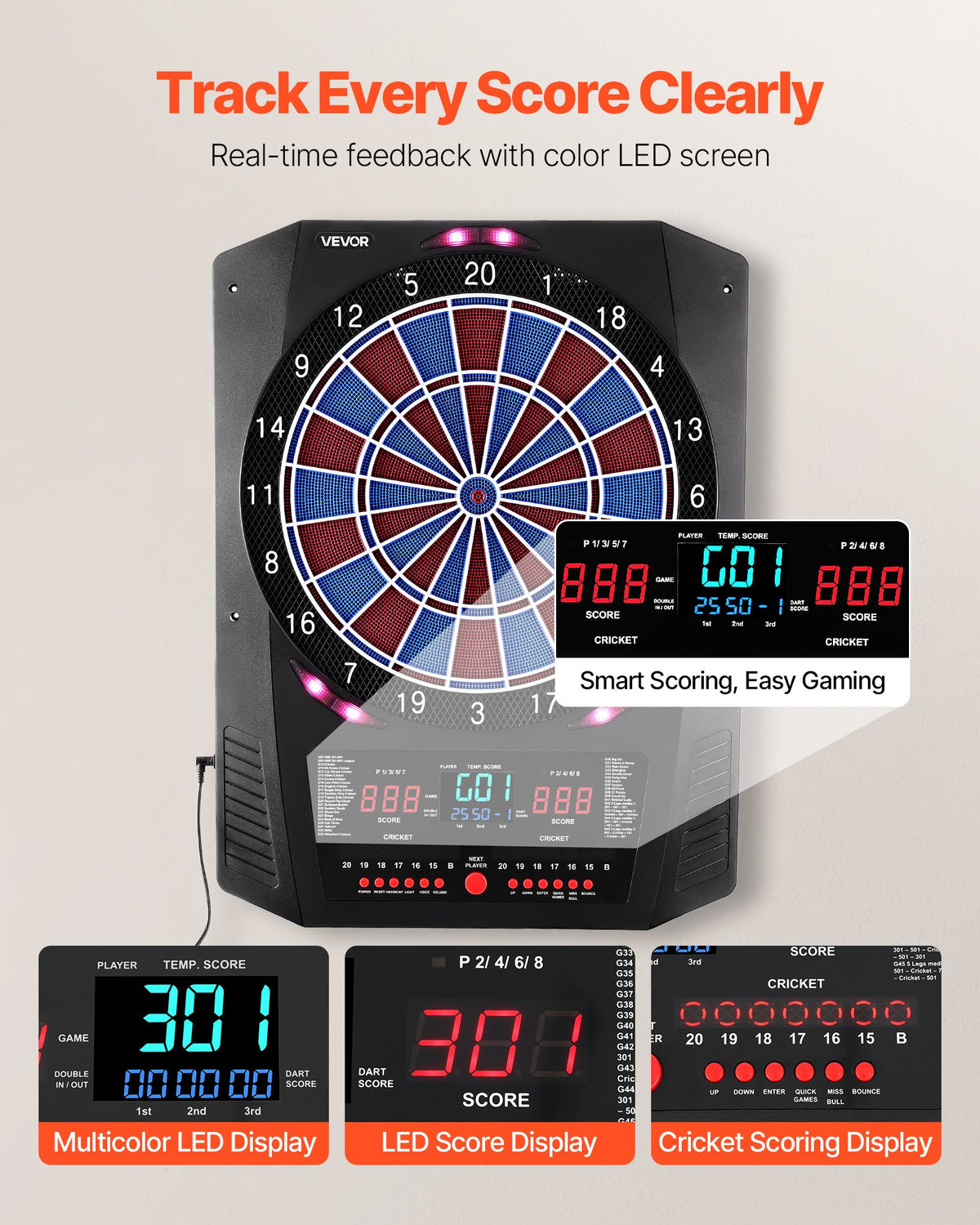 Electronic Dart Board, 336mm Target Dartboard with 45 Games & 474 Variations for Up to 8 Players, 6 Dart V952-DZFBB135INCHUY3BZ001V9