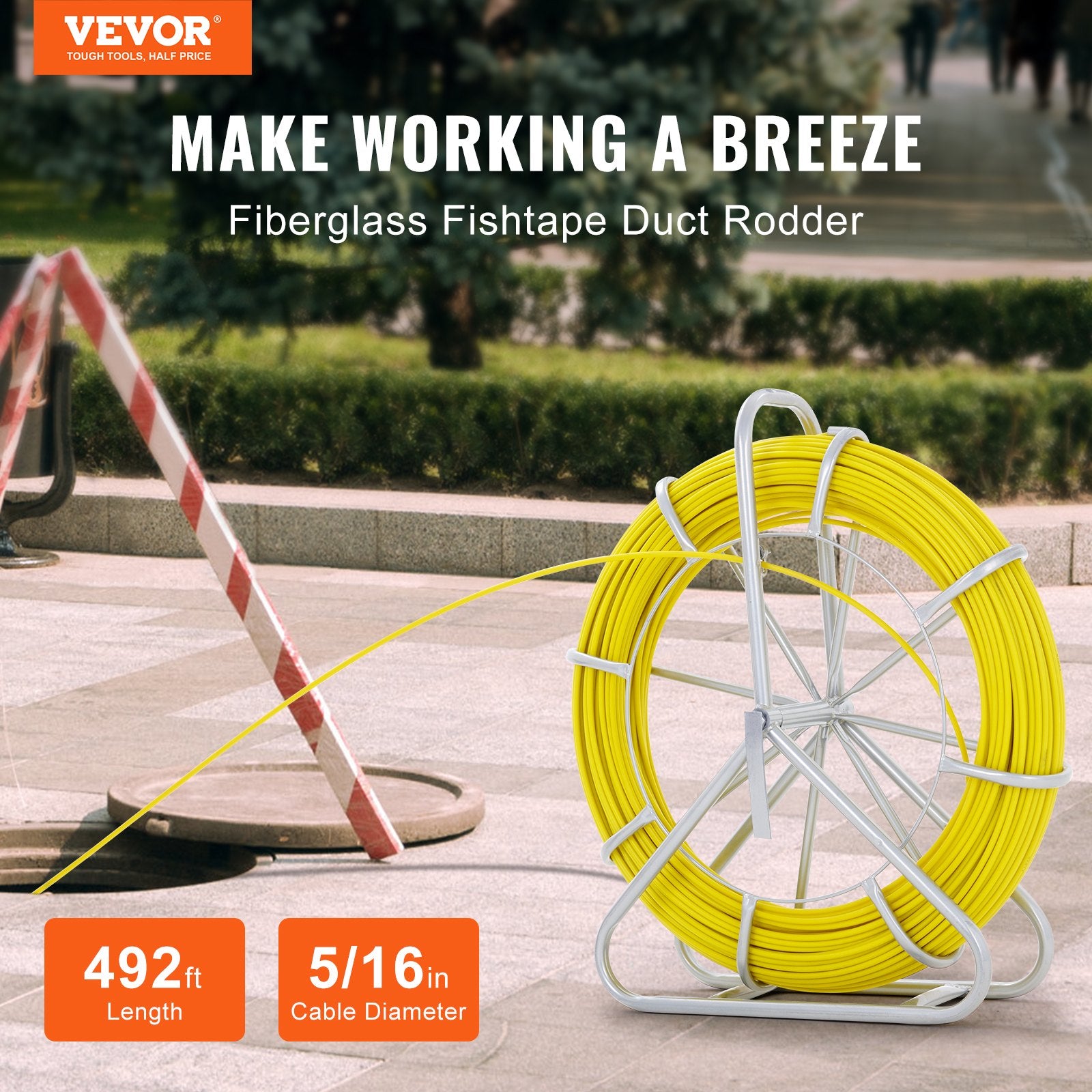 Fish Tape Fiberglass, 150 m, 7.9 mm, Duct Rodder Fishtape Wire Puller, Cable Running Rod with Steel Reel V952-DZJYD516492FT7WCTV0