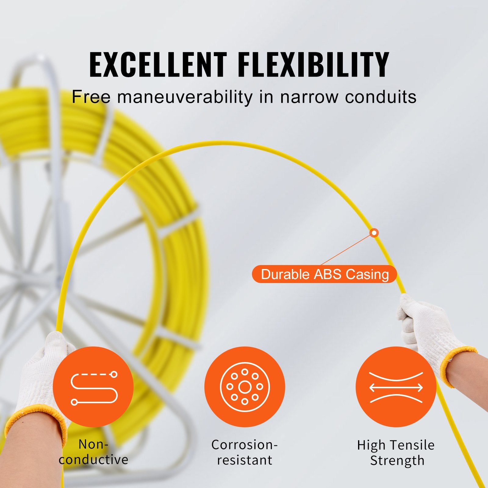 Fish Tape Fiberglass, 150 m, 7.9 mm, Duct Rodder Fishtape Wire Puller, Cable Running Rod with Steel Reel V952-DZJYD516492FT7WCTV0