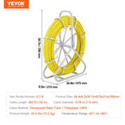 Fish Tape Fiberglass, 150 m, 7.9 mm, Duct Rodder Fishtape Wire Puller, Cable Running Rod with Steel Reel V952-DZJYD516492FT7WCTV0