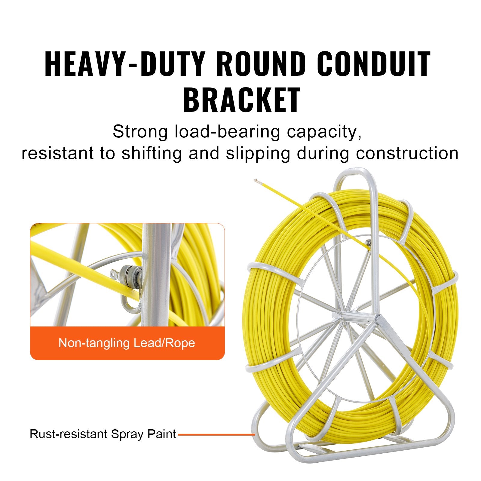 Fish Tape Fiberglass, 129.5 m, 6.35 mm, Duct Rodder Fishtape Wire Puller, Cable Running Rod with Steel Reel V952-DZJYDB14425FT0HH2V0