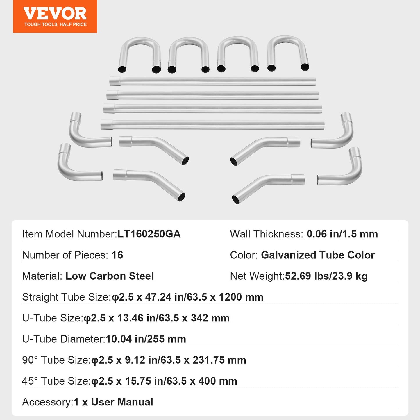 DIY Universal Exhaust Kit 16 Pieces Exhaust Pipe Kit with Slip-Fit Joint V952-DZPQGTJ16PCSWRBW6V0