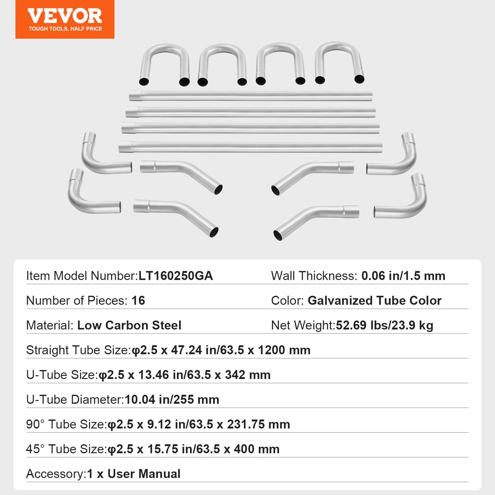 DIY Universal Exhaust Kit 16 Pieces Exhaust Pipe Kit with Slip-Fit Joint V952-DZPQGTJ16PCSWRBW6V0