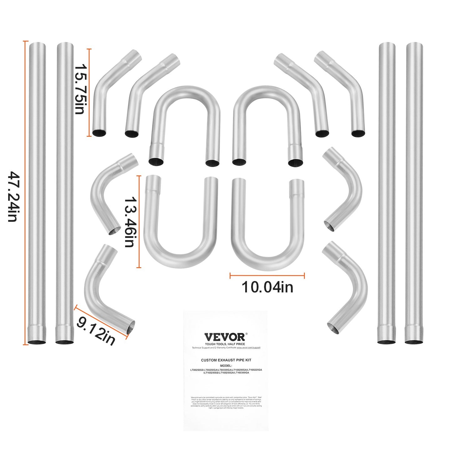 DIY Universal Exhaust Kit 16 Pieces Exhaust Pipe Kit with Slip-Fit Joint V952-DZPQGTJ16PCSWRBW6V0