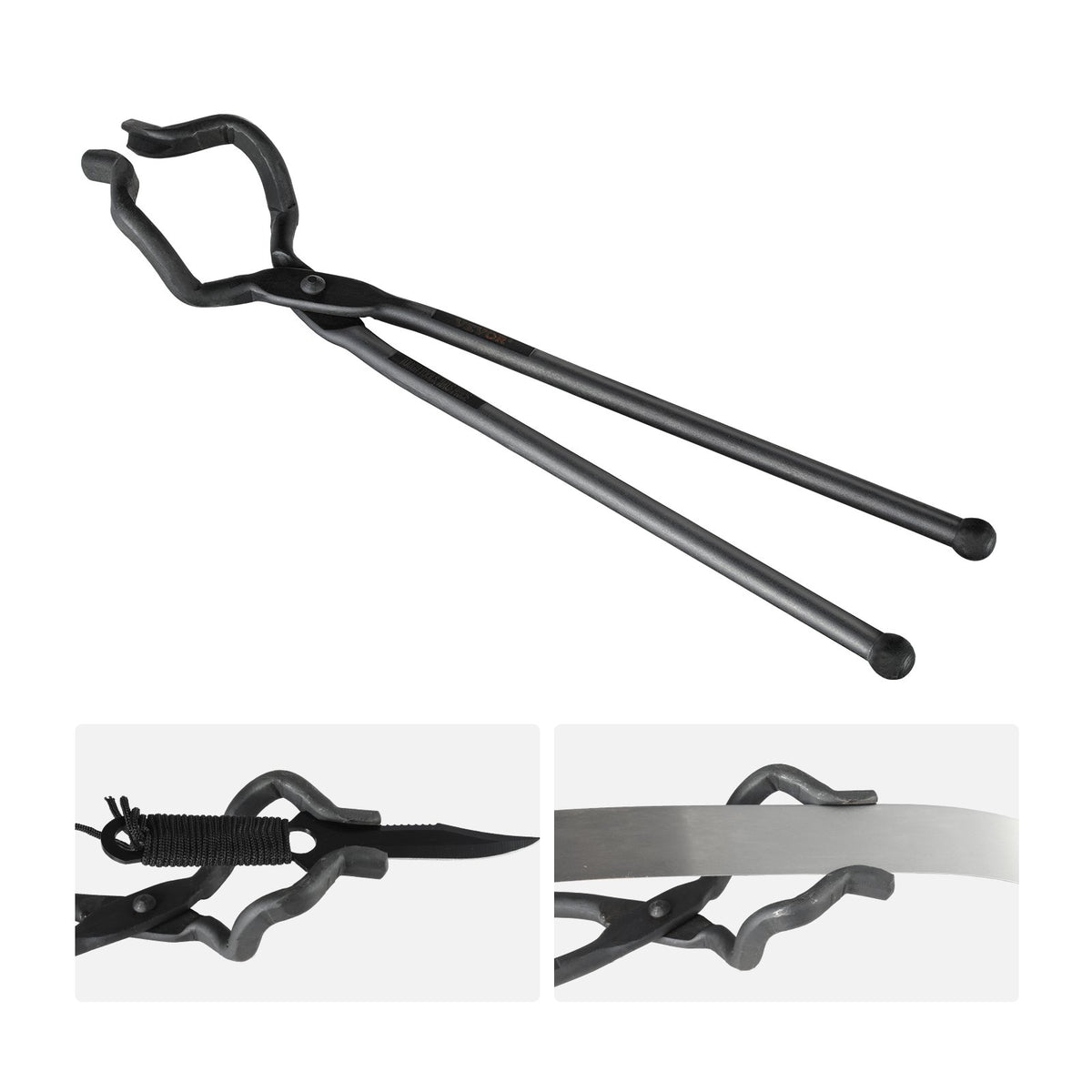 Blacksmith Tongs, 463mm Z V-Bit Tongs, Carbon Steel Forge Tongs with A3 Steel Rivets, for Knife Blades, Long V952-DZQDPQZV18YZLIJY0V0