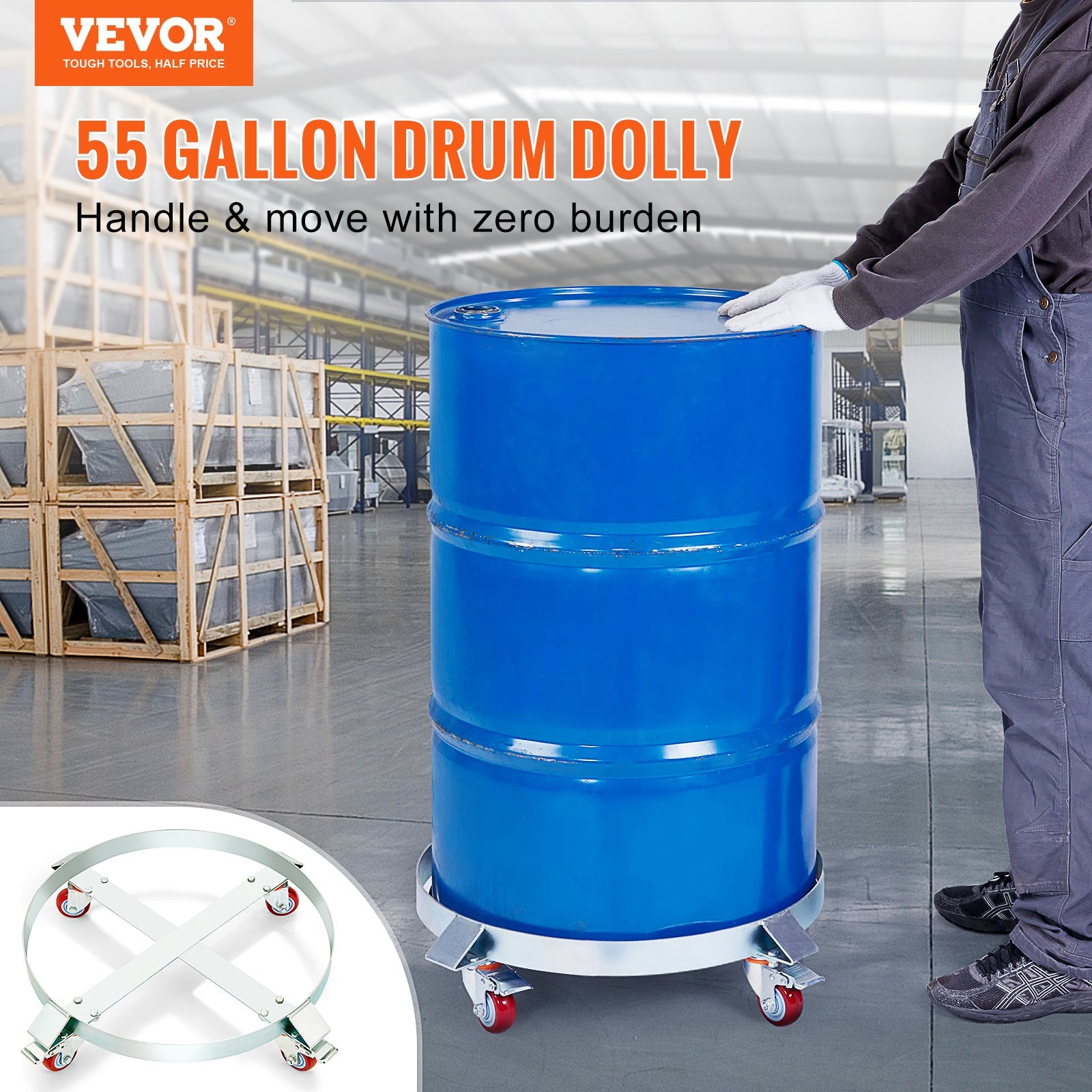 2PCS 250 L Heavy Duty Drum Dolly, 454 kg Load Capacity, Barrel Dolly Cart Drum Caddy, Non Tipping Hand Truck V952-DZTCJ55100042N9RAV0
