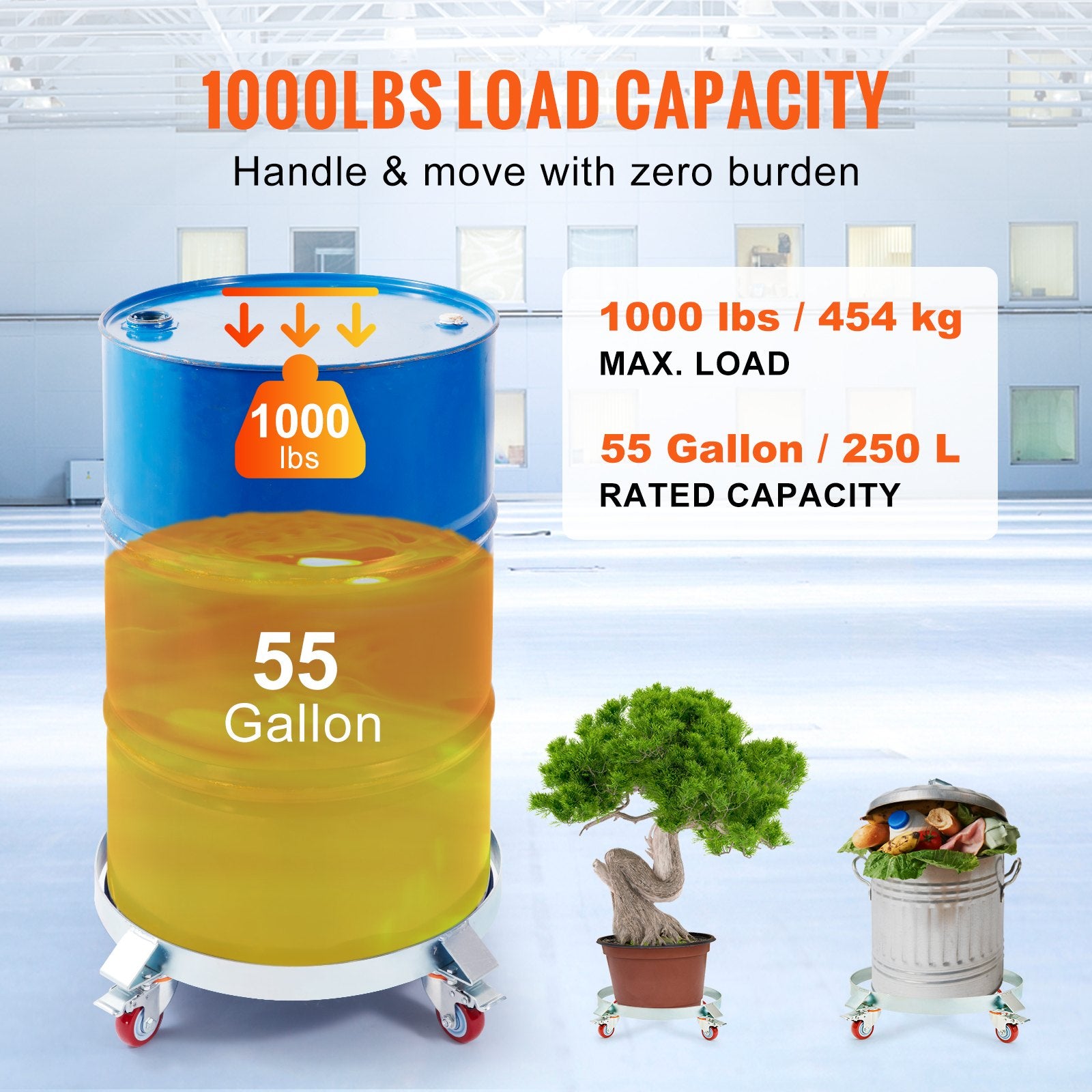 2PCS 250 L Heavy Duty Drum Dolly, 454 kg Load Capacity, Barrel Dolly Cart Drum Caddy, Non Tipping Hand Truck V952-DZTCJ55100042N9RAV0