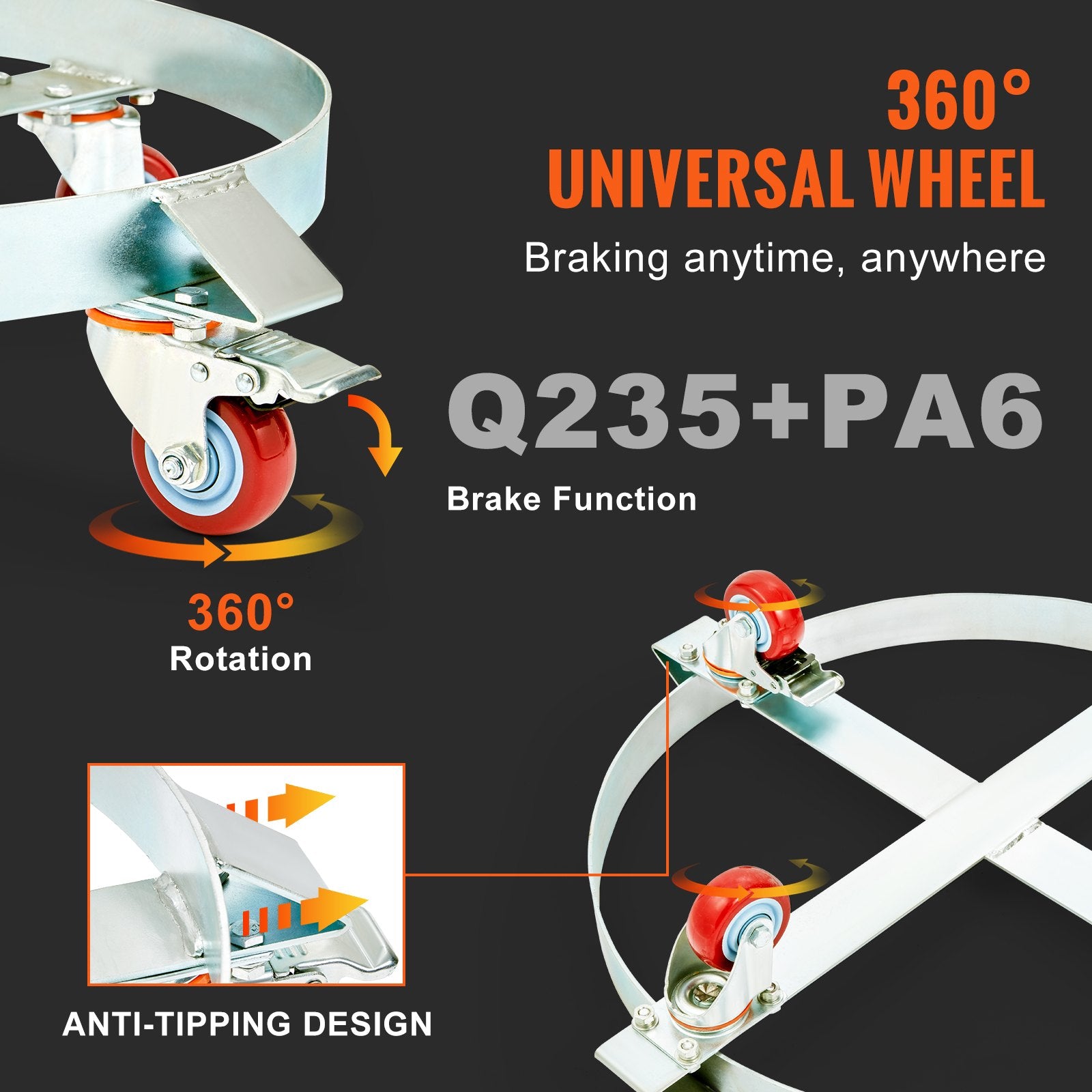 2PCS 250 L Heavy Duty Drum Dolly, 454 kg Load Capacity, Barrel Dolly Cart Drum Caddy, Non Tipping Hand Truck V952-DZTCJ55100042N9RAV0