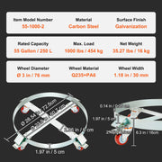 2PCS 250 L Heavy Duty Drum Dolly, 454 kg Load Capacity, Barrel Dolly Cart Drum Caddy, Non Tipping Hand Truck V952-DZTCJ55100042N9RAV0