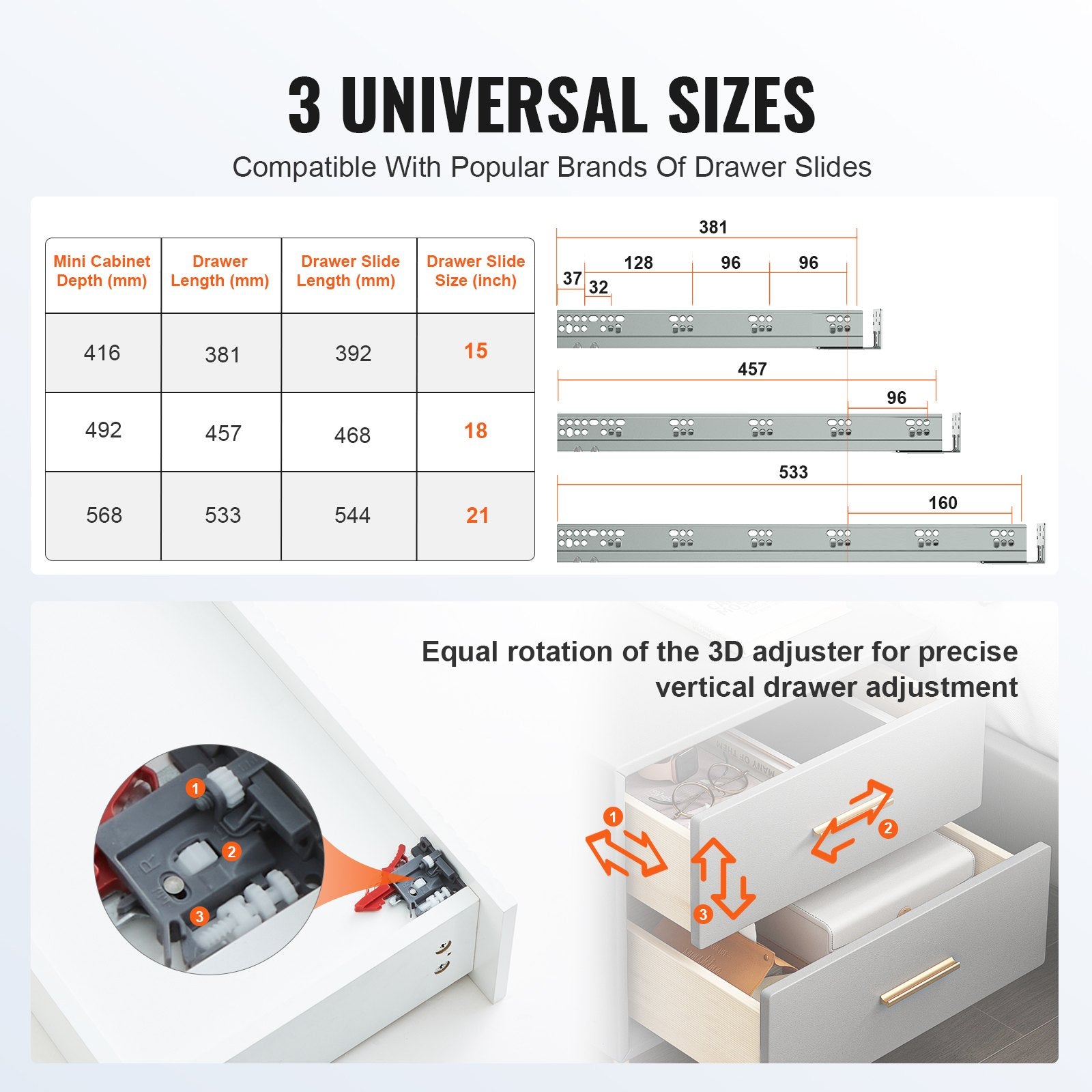 10 Pairs of 533.4mm Drawer Bottom Side Mount Rails, Heavy Duty Full Ball Bearing Extension Steel Track, V952-DZYZSCTHG1001JZM6V0