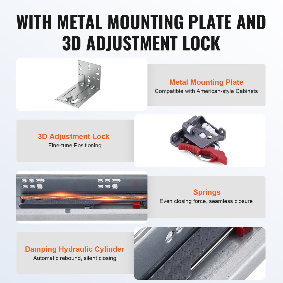6 Pairs of 457.2mm Drawer Bottom Side Mount Rails, Heavy Duty Full Ball Bearing Extension Steel Track, V952-DZYZSCTHG100X2OPKV0