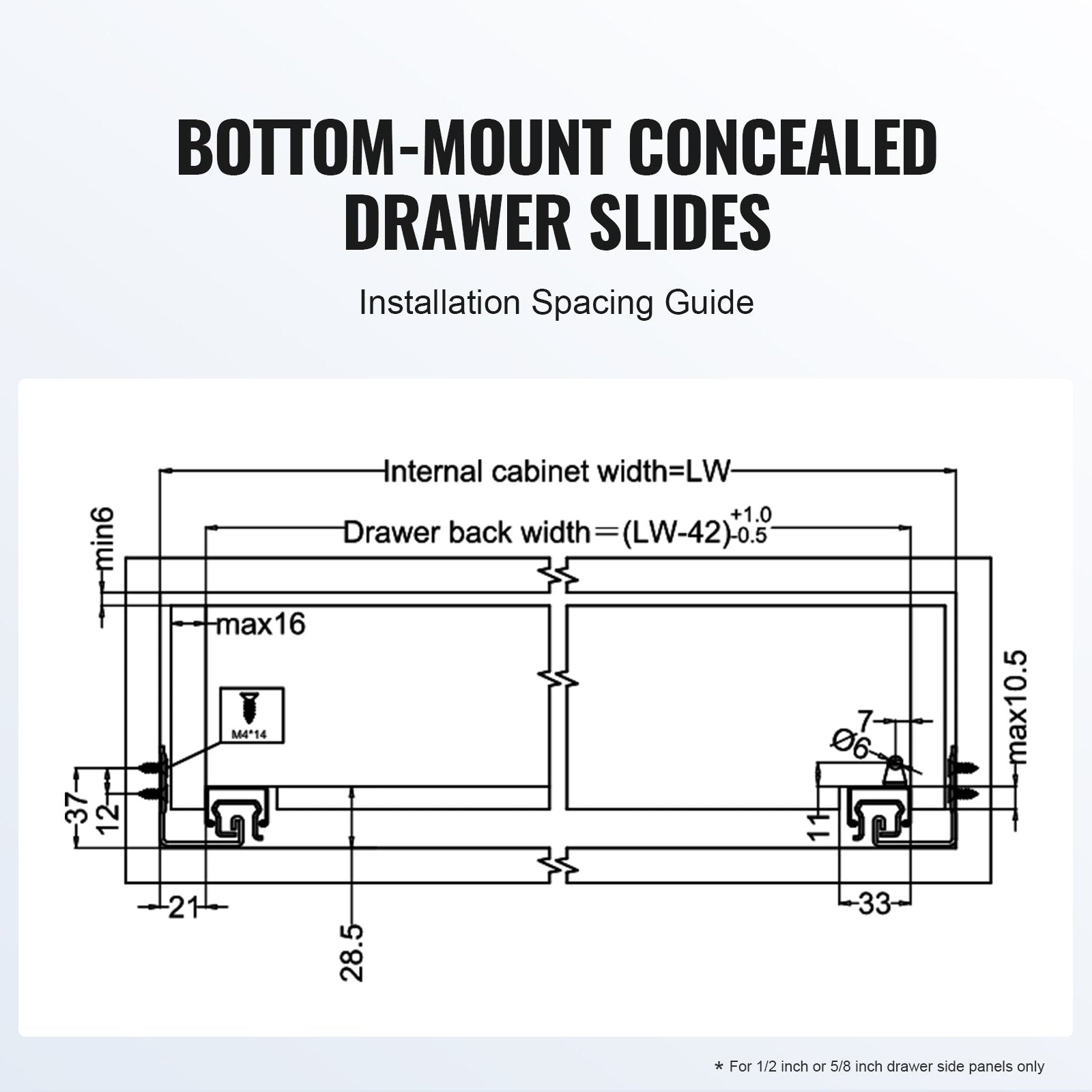 6 Pairs of 457.2mm Drawer Bottom Side Mount Rails, Heavy Duty Full Ball Bearing Extension Steel Track, V952-DZYZSCTHG100X2OPKV0