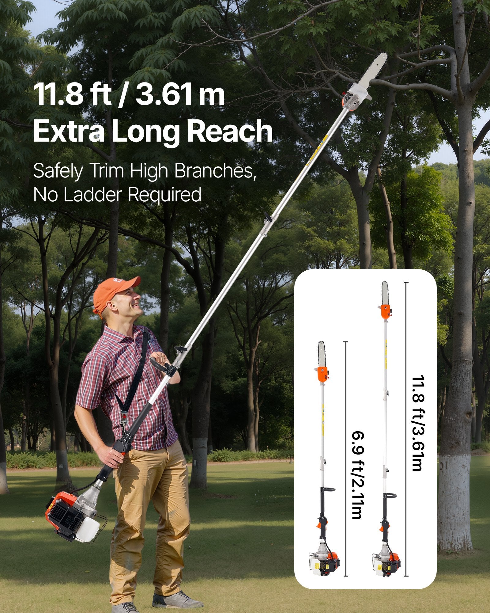 Gas Pole Saw, 43CC 2 Stroke Gas Powered Pole Saws with 25.4 cm Cutting Bar, Cordless Tree Trimmer with V952-ECCYJCS10INCBN4B0002V0