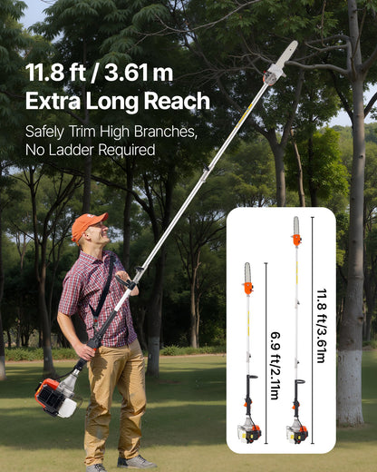 Gas Pole Saw, 43CC 2 Stroke Gas Powered Pole Saws with 25.4 cm Cutting Bar, Cordless Tree Trimmer with V952-ECCYJCS10INCBN4B0002V0