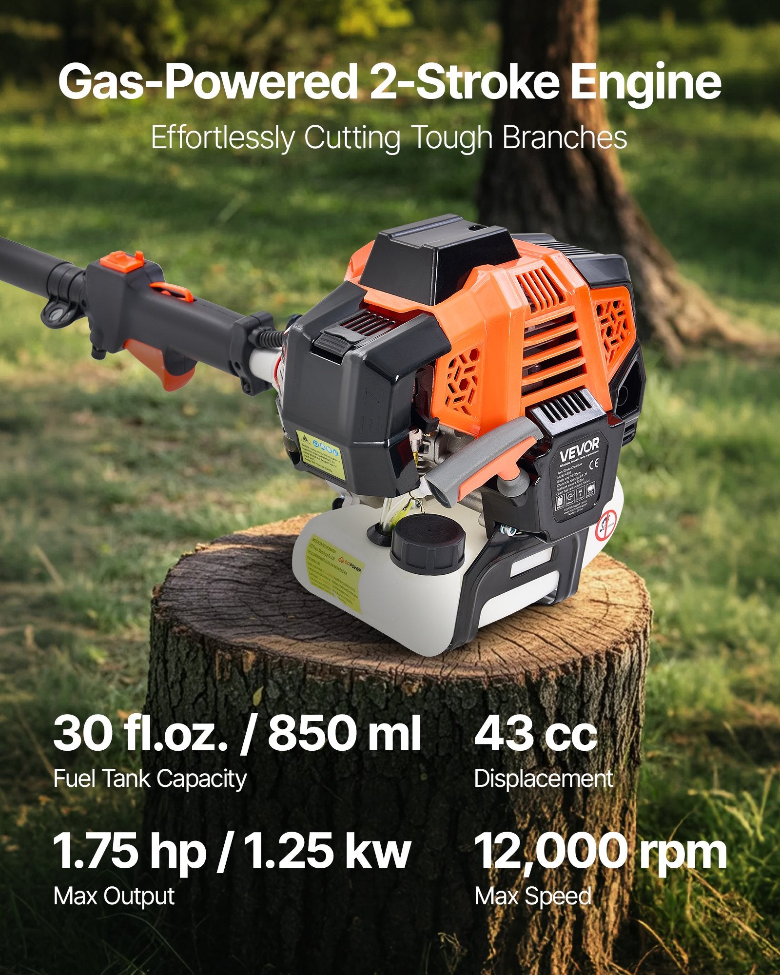 Gas Pole Saw, 43CC 2 Stroke Gas Powered Pole Saws with 25.4 cm Cutting Bar, Cordless Tree Trimmer with V952-ECCYJCS10INCBN4B0002V0