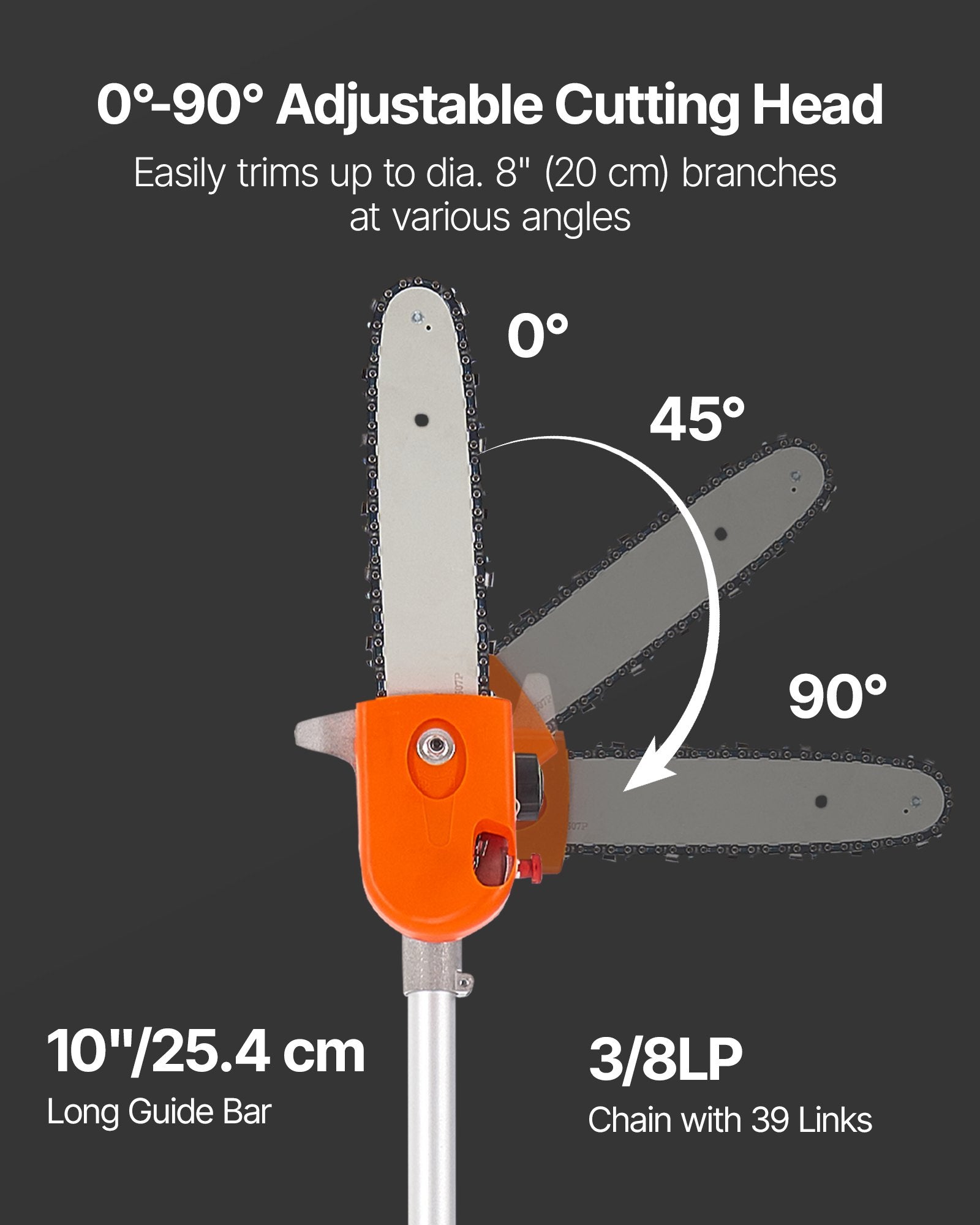 Gas Pole Saw, 43CC 2 Stroke Gas Powered Pole Saws with 25.4 cm Cutting Bar, Cordless Tree Trimmer with V952-ECCYJCS10INCBN4B0002V0