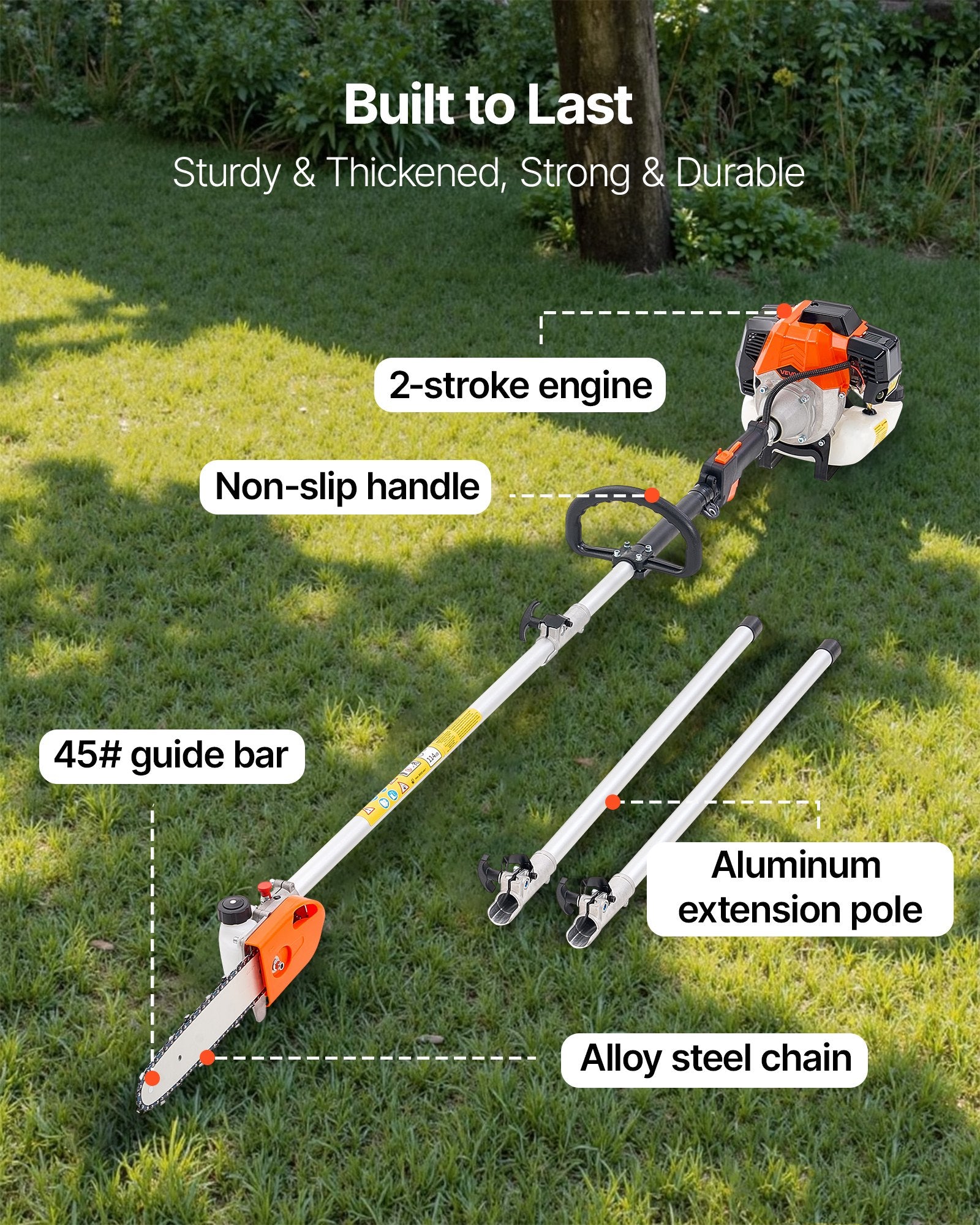 Gas Pole Saw, 43CC 2 Stroke Gas Powered Pole Saws with 25.4 cm Cutting Bar, Cordless Tree Trimmer with V952-ECCYJCS10INCBN4B0002V0