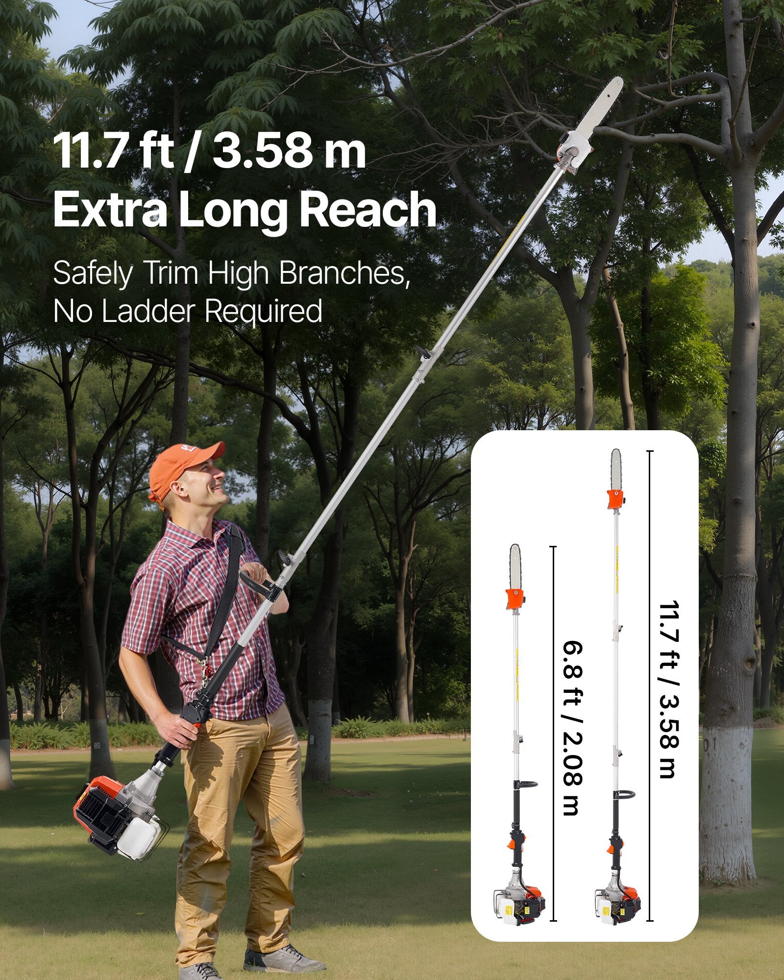 Gas Pole Saw, 33CC 2 Stroke Gas Powered Pole Saws with 20.3 cm Cutting Bar, Cordless Tree Trimmer with 850ml V952-ECCYJCS10INCBO9MA002V0