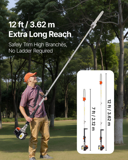 Gas Pole Saw, 25CC 2 Stroke Gas Powered Pole Saws with 30.5 cm Cutting Bar, Cordless Tree Trimmer with 650ml V952-ECCYJCS12INCAT18E002V0