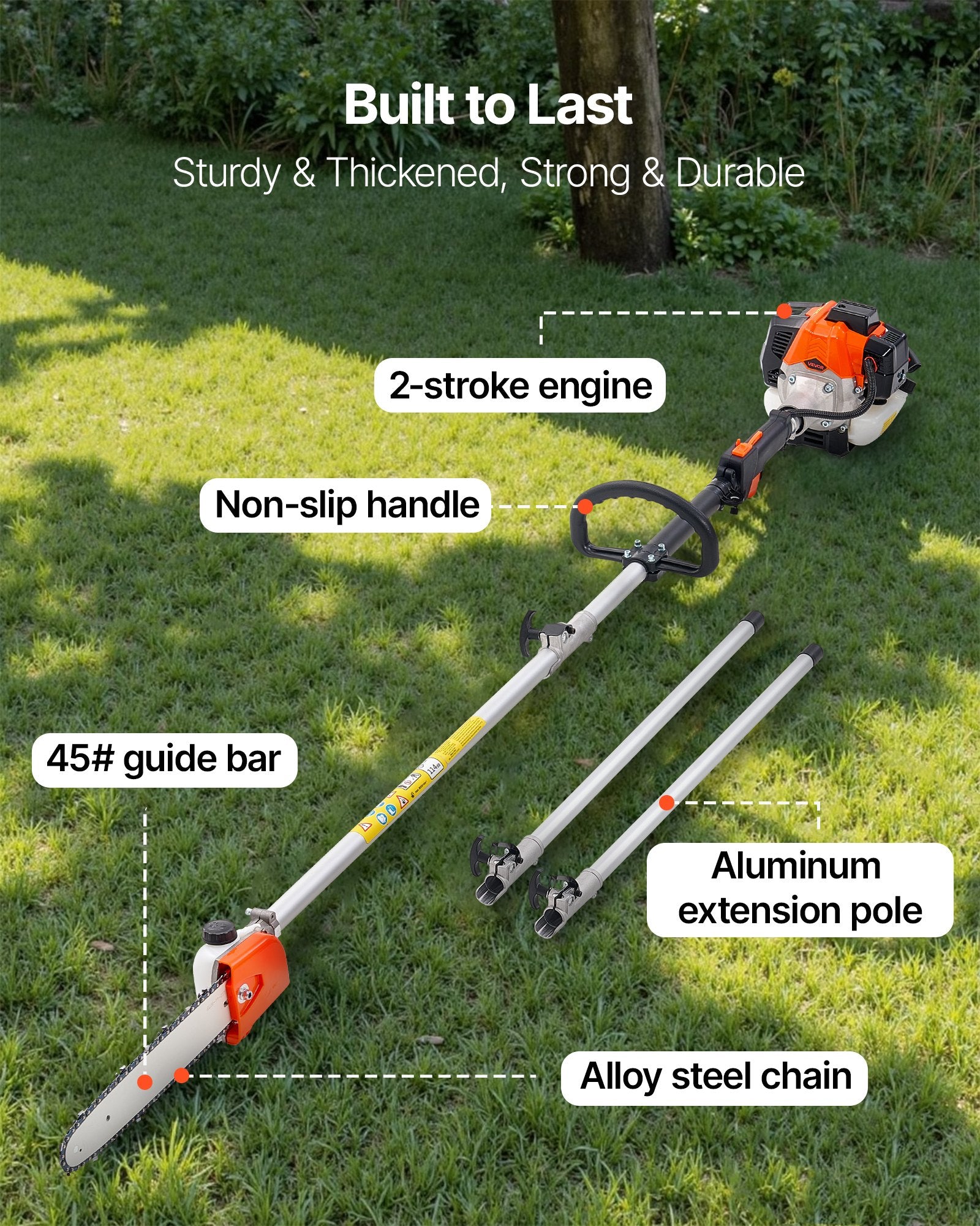 Gas Pole Saw, 25CC 2 Stroke Gas Powered Pole Saws with 30.5 cm Cutting Bar, Cordless Tree Trimmer with 650ml V952-ECCYJCS12INCAT18E002V0
