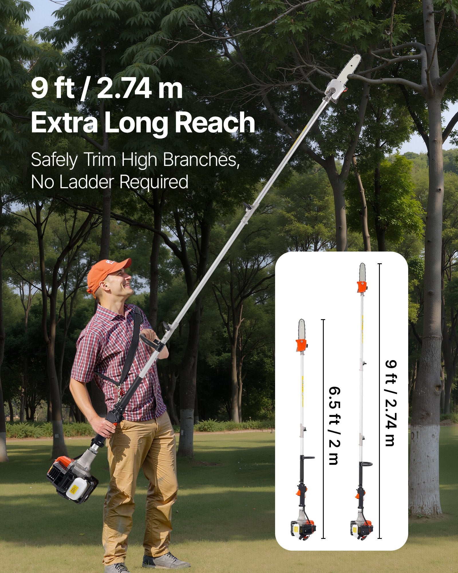 Gas Pole Saw, 25CC 2 Stroke Gas Powered Pole Saws with 20.3 cm Cutting Bar, Cordless Tree Trimmer with 650ml V952-ECCYJCS8INCH86J0A002V0