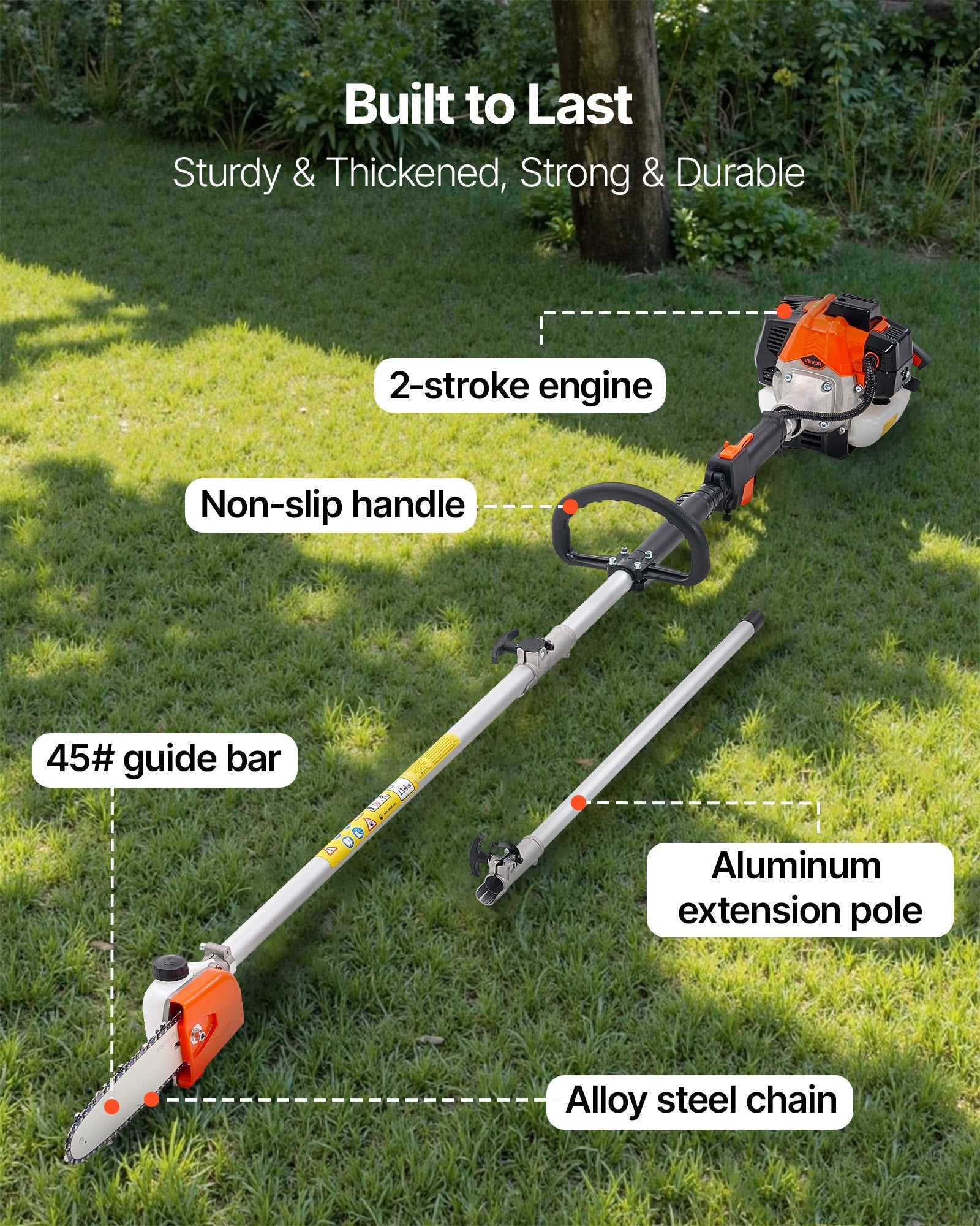Gas Pole Saw, 25CC 2 Stroke Gas Powered Pole Saws with 20.3 cm Cutting Bar, Cordless Tree Trimmer with 650ml V952-ECCYJCS8INCH86J0A002V0
