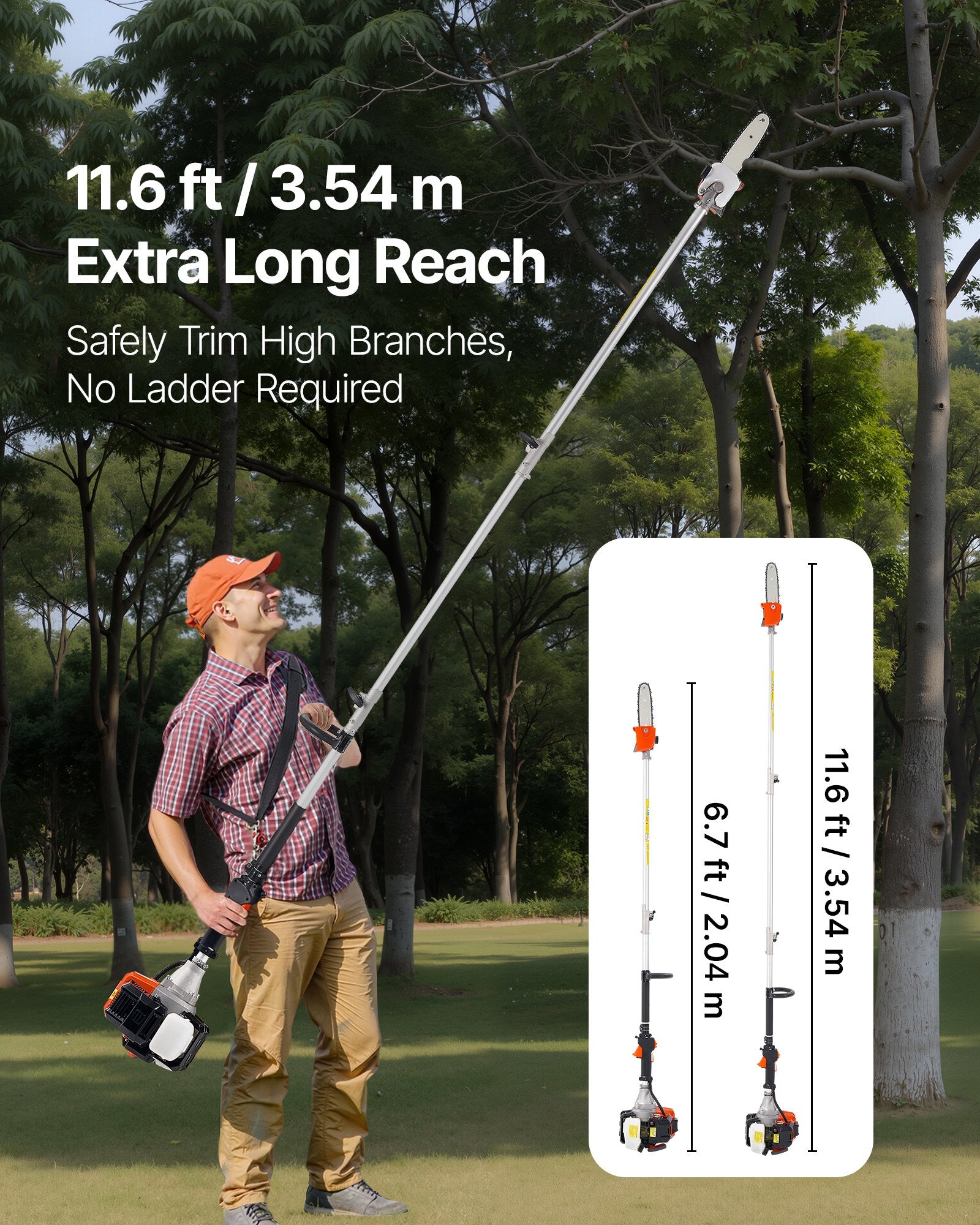 Gas Pole Saw, 33CC 2 Stroke Gas Powered Pole Saws with 20.3 cm Cutting Bar, Cordless Tree Trimmer with 850ml V952-ECCYJCS8INCHCL6X7002V0
