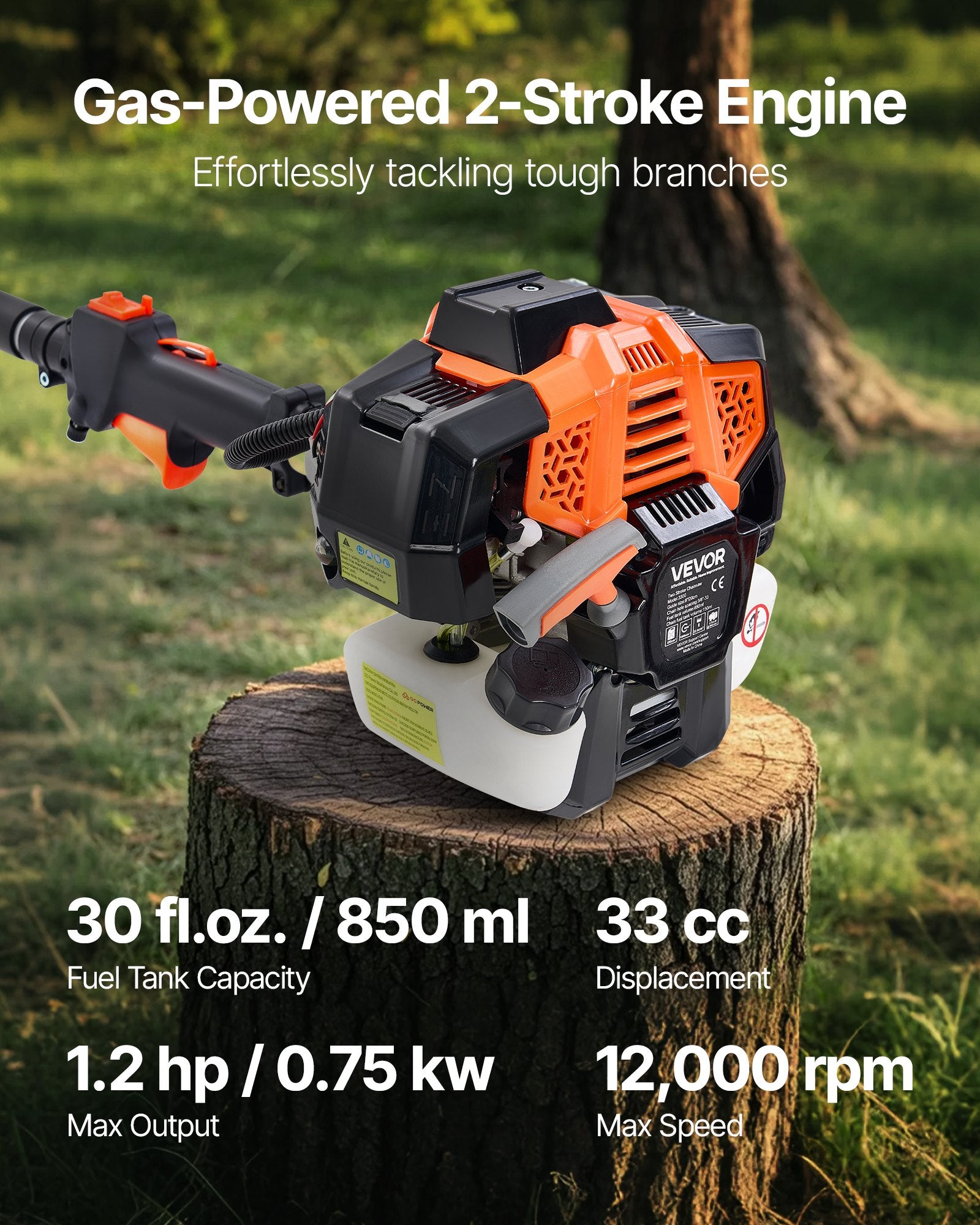 Gas Pole Saw, 33CC 2 Stroke Gas Powered Pole Saws with 20.3 cm Cutting Bar, Cordless Tree Trimmer with 850ml V952-ECCYJCS8INCHCL6X7002V0