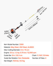 Gas Pole Saw, 33CC 2 Stroke Gas Powered Pole Saws with 20.3 cm Cutting Bar, Cordless Tree Trimmer with 850ml V952-ECCYJCS8INCHCL6X7002V0