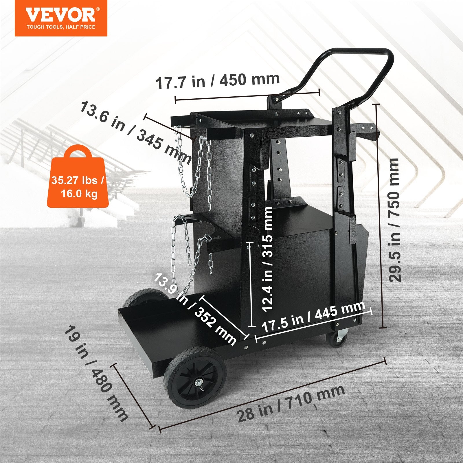 Welding Cart, 2-Tier Heavy Duty Welder Cart with Anti-Theft Lockable Cabinet, 265LBS Weight Capacity, 360 V952-ECDCHJTC265LB8FATV0