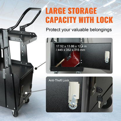 Welding Cart, 2-Tier Heavy Duty Welder Cart with Anti-Theft Lockable Cabinet, 265LBS Weight Capacity, 360 V952-ECDCHJTC265LB8FATV0