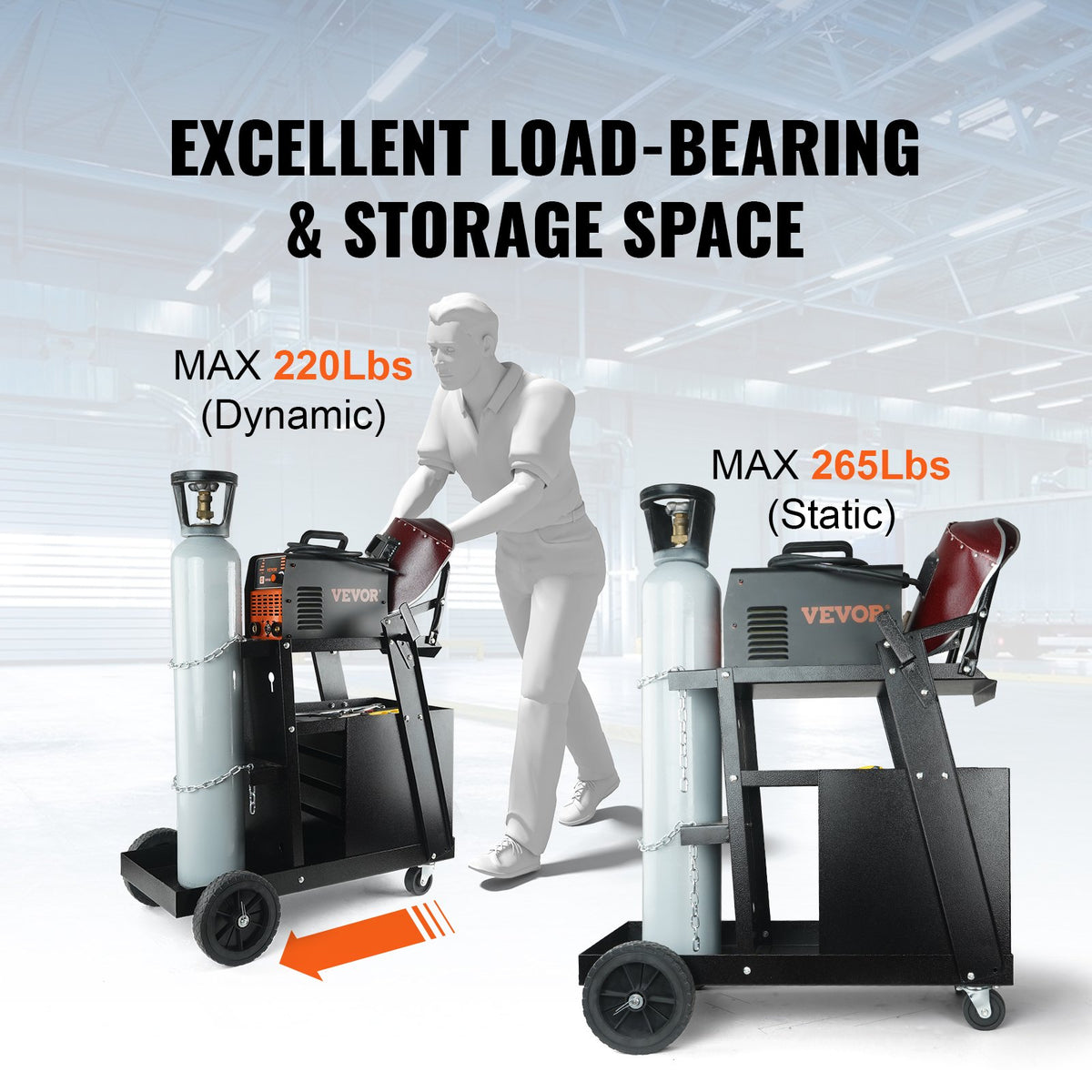 Welding Cart, 2-Tier 4 Drawers Welder Cart with 265 LBS Weight Capacity, Swivel Wheels, Tank Storage Safety V952-ECSTHJTC265LBXFETV0
