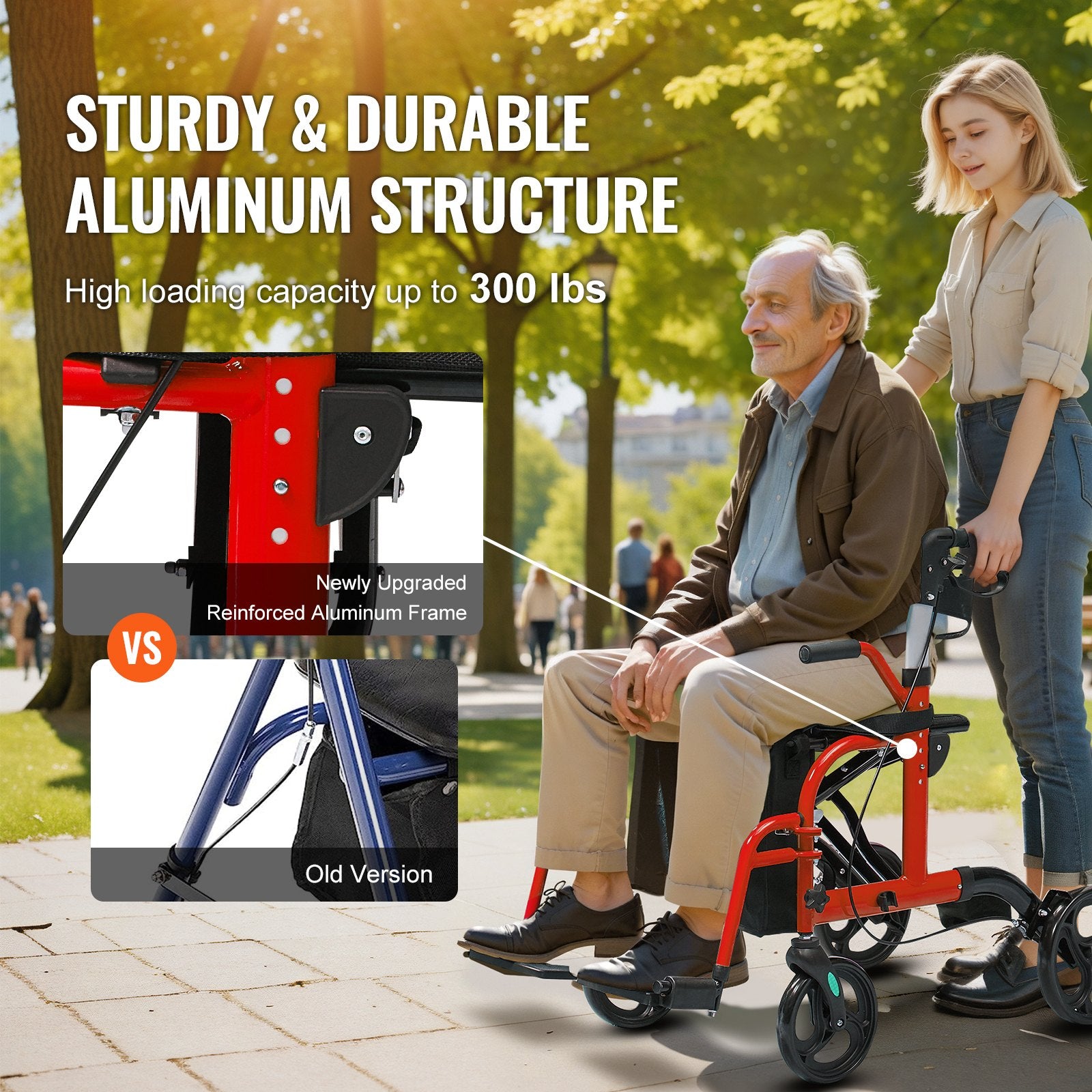 2 in 1 Rollator Walker & Transport Chair for Seniors, Folding Rolling Walker Wheelchair Combo & Footrests, V952-EHYZXQCKJLQ8WW1ZSV0