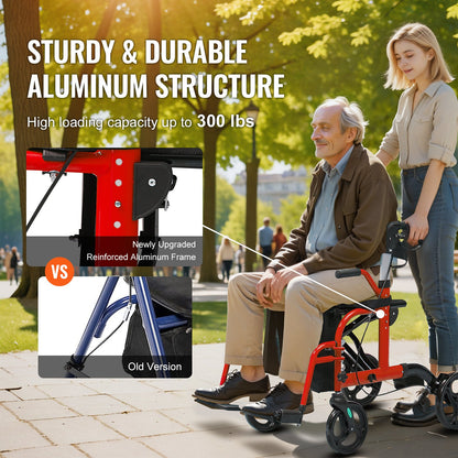 2 in 1 Rollator Walker & Transport Chair for Seniors, Folding Rolling Walker Wheelchair Combo & Footrests, V952-EHYZXQCKJLQ8WW1ZSV0