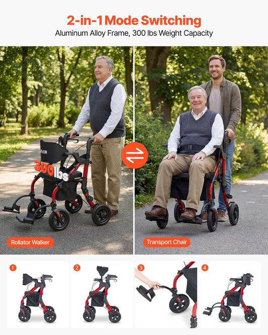 2-in-1 Rollator Walker & Transport Chair for Seniors, Foldable Rolling Walker Wheelchair, Lightweight V952-EHYZXQHSLHJ1ZK7KY001V0